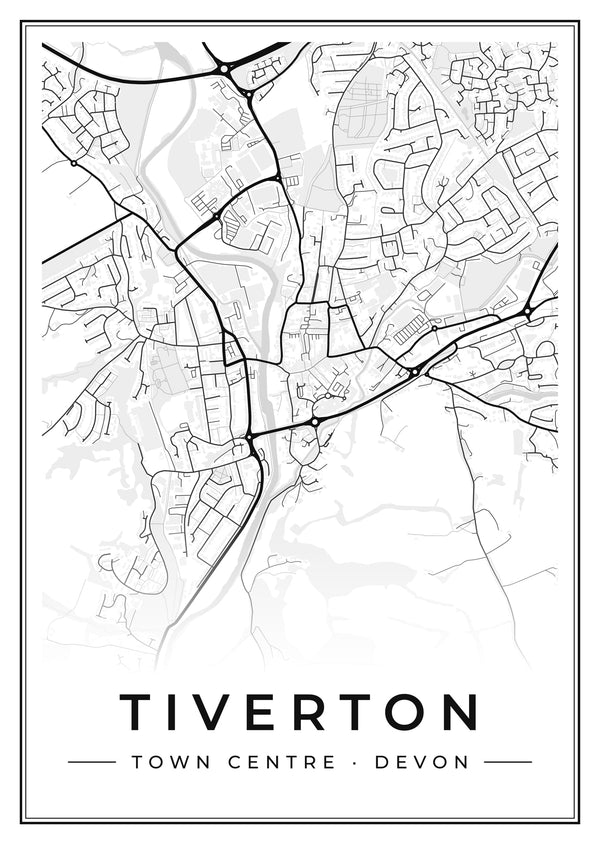 Tiverton Town Centre Street Map Poster