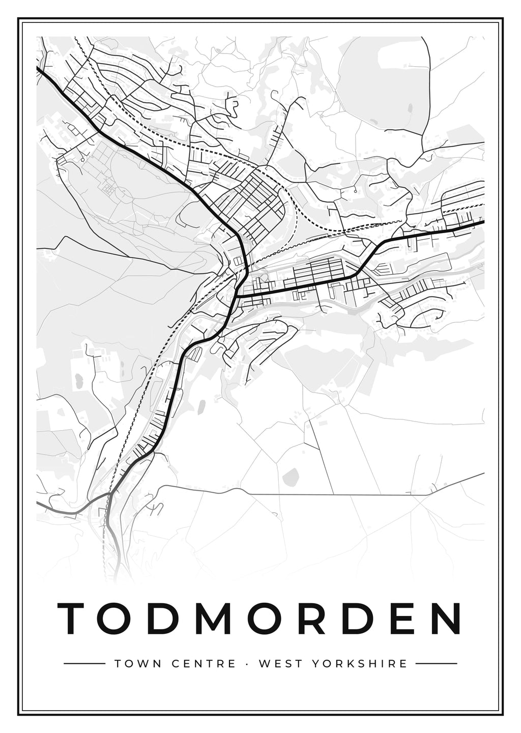 Street map poster of Todmorden town centre, West Yorkshire