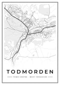 Street map poster of Todmorden town centre, West Yorkshire