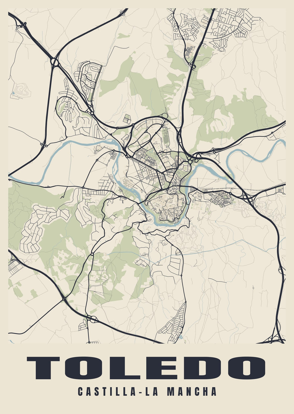 Street map poster of Toledo, Castilla–La Mancha