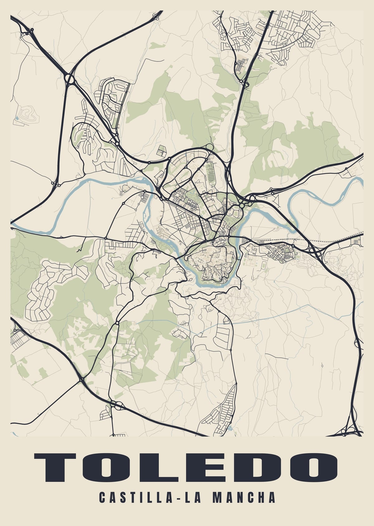 Street map poster of Toledo, Castilla–La Mancha