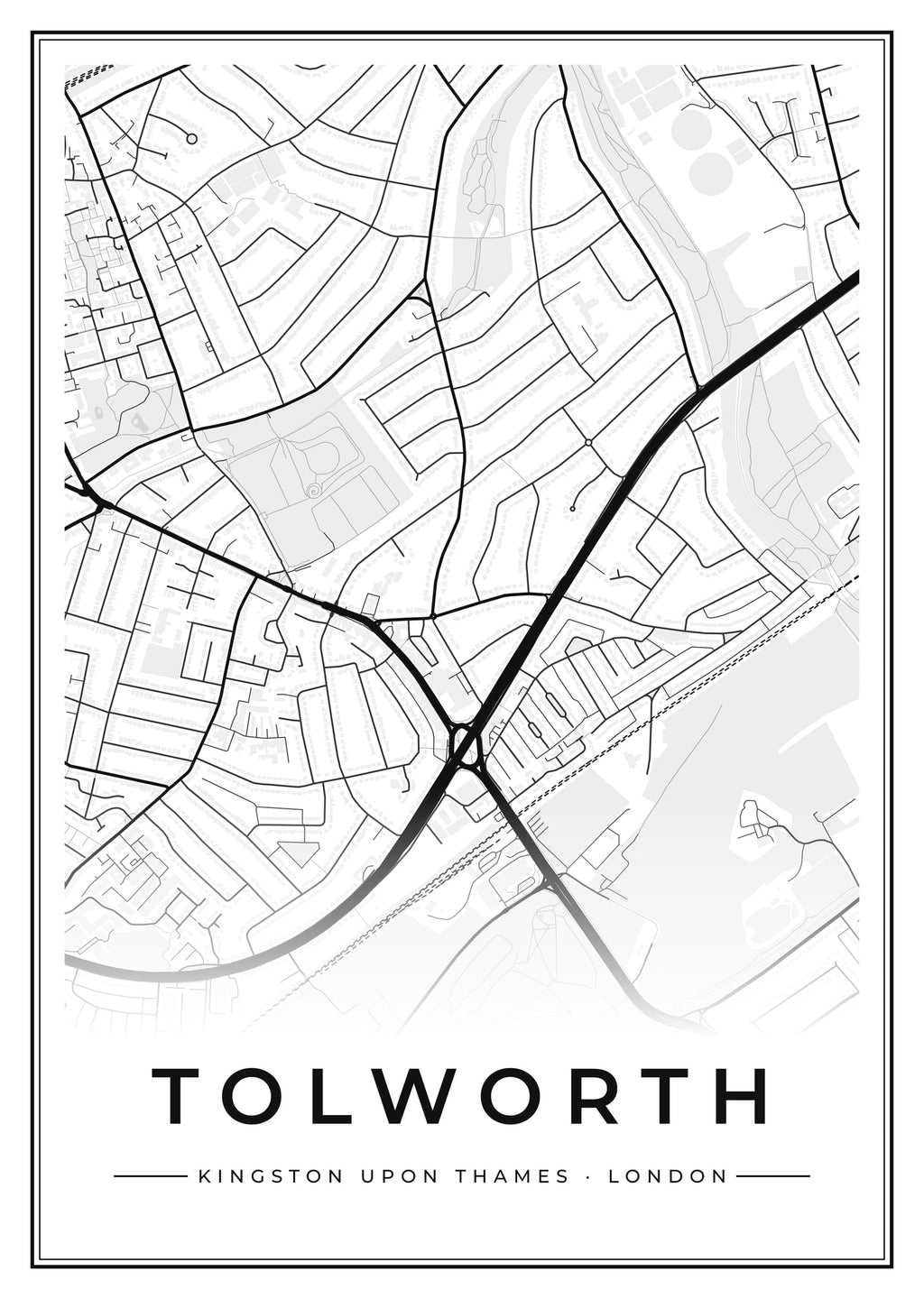 Street map poster of Tolworth, Kingston upon Thames, London