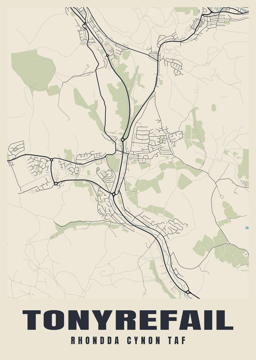 Street map poster of Tonyrefail, Rhondda Cynon Taf