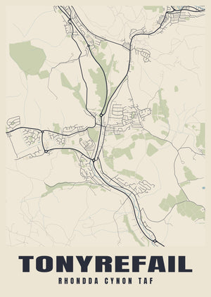 Tonyrefail Street Map Poster