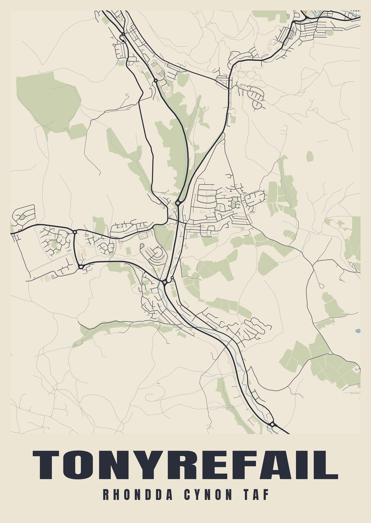 Street map poster of Tonyrefail, Rhondda Cynon Taf