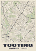 Heritage street map poster of Tooting, Wandsworth, London