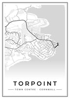Street map poster of Torpoint town centre, Cornwall