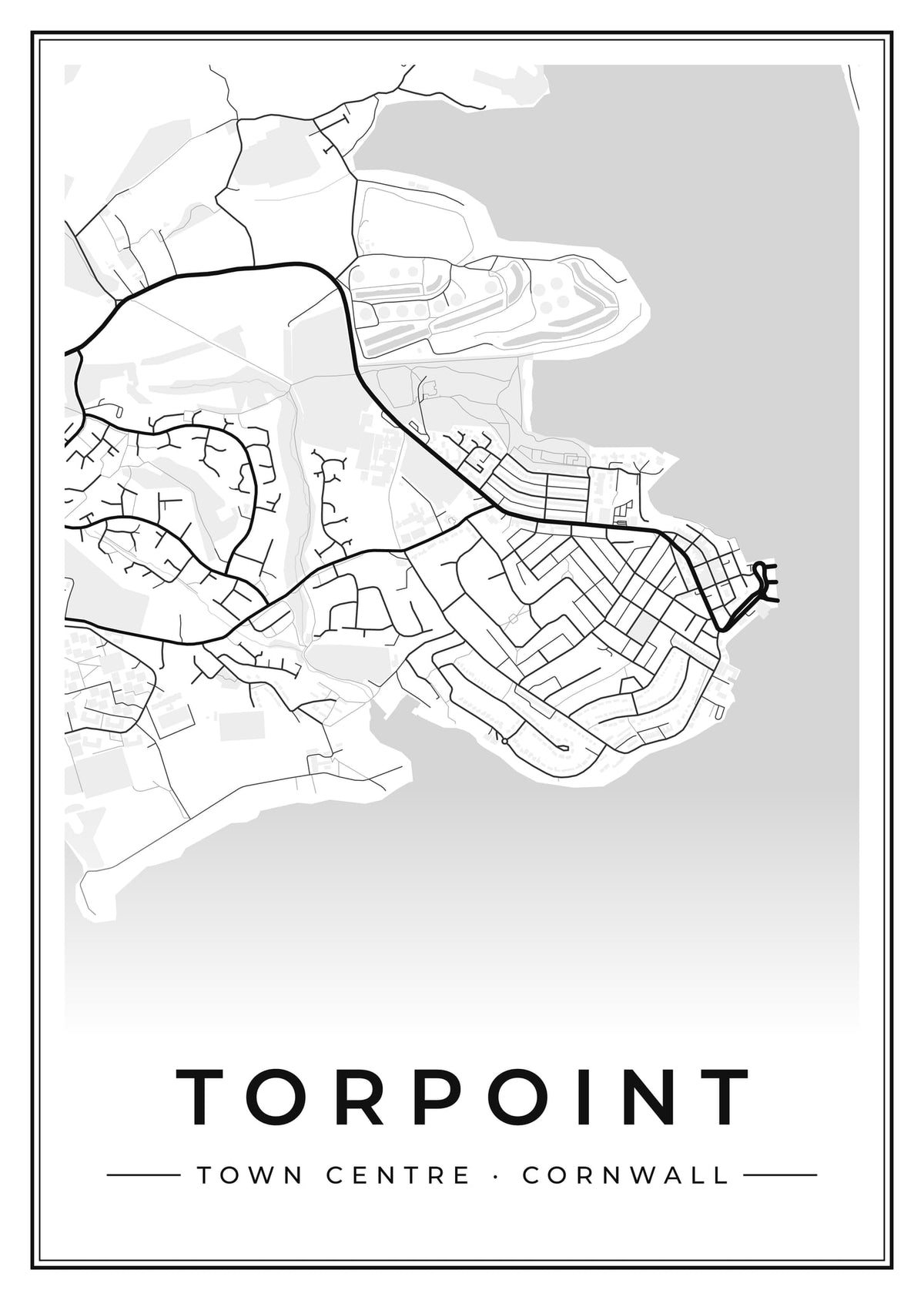 Street map poster of Torpoint town centre, Cornwall