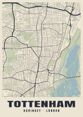 Heritage street map poster of Tottenham, Haringey, London
