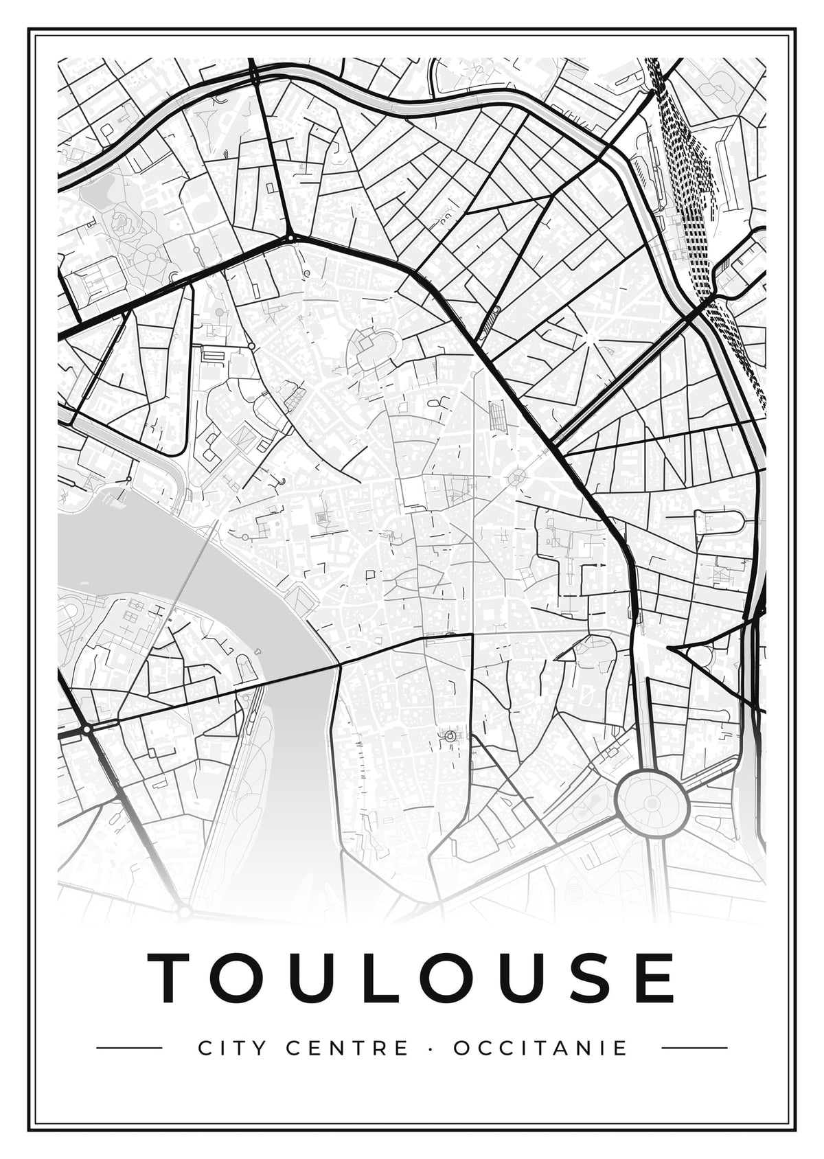 Street map poster of Toulouse city centre, Occitanie