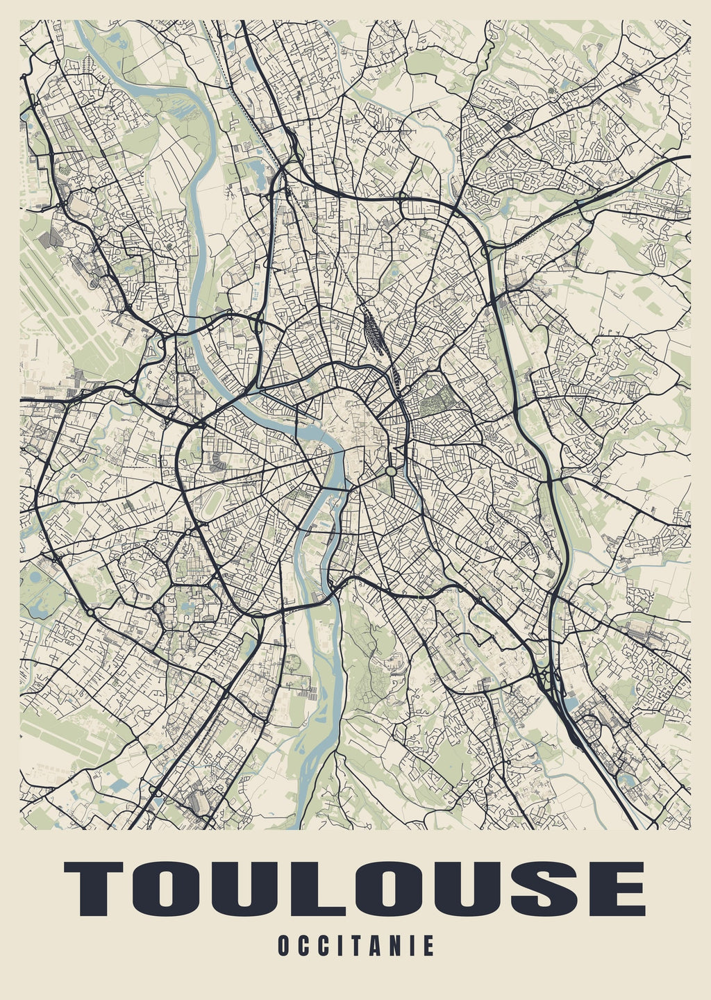 Street map poster of Toulouse, Occitanie