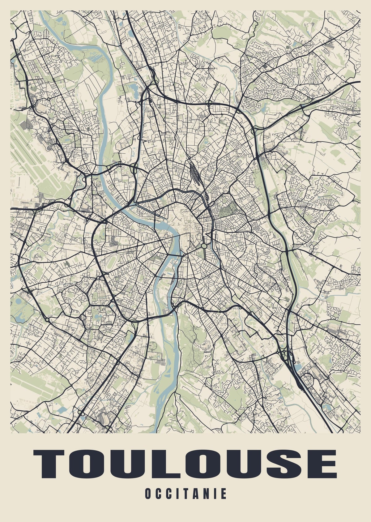 Street map poster of Toulouse, Occitanie
