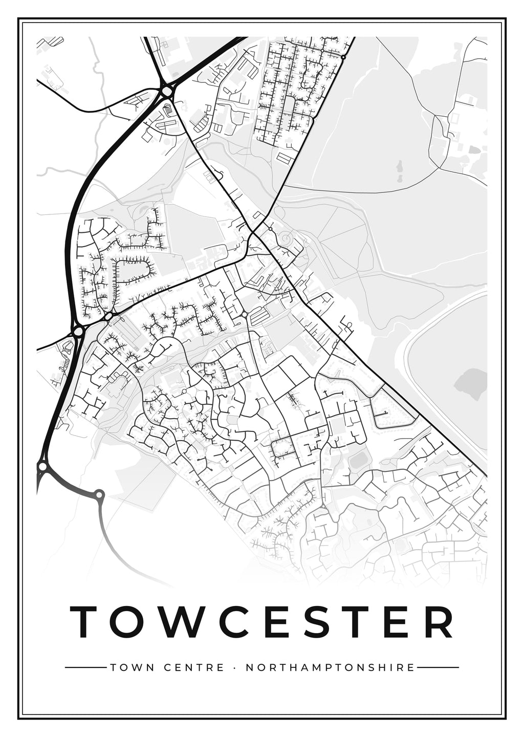 Street map poster of Towcester town centre, Northamptonshire