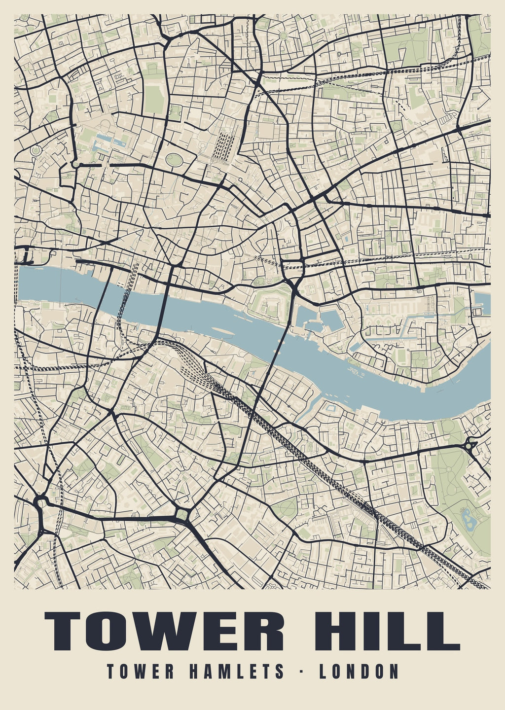 Heritage street map poster of Tower Hill, Tower Hamlets, London