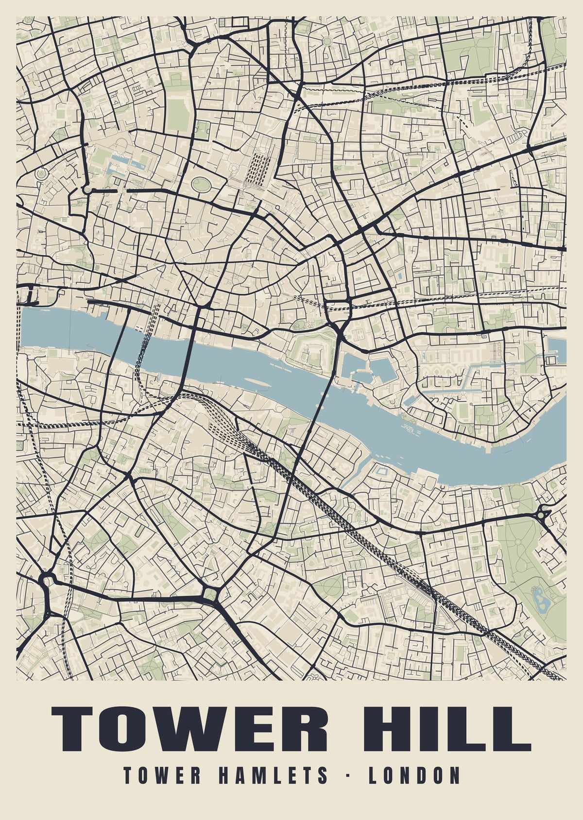 Heritage street map poster of Tower Hill, Tower Hamlets, London