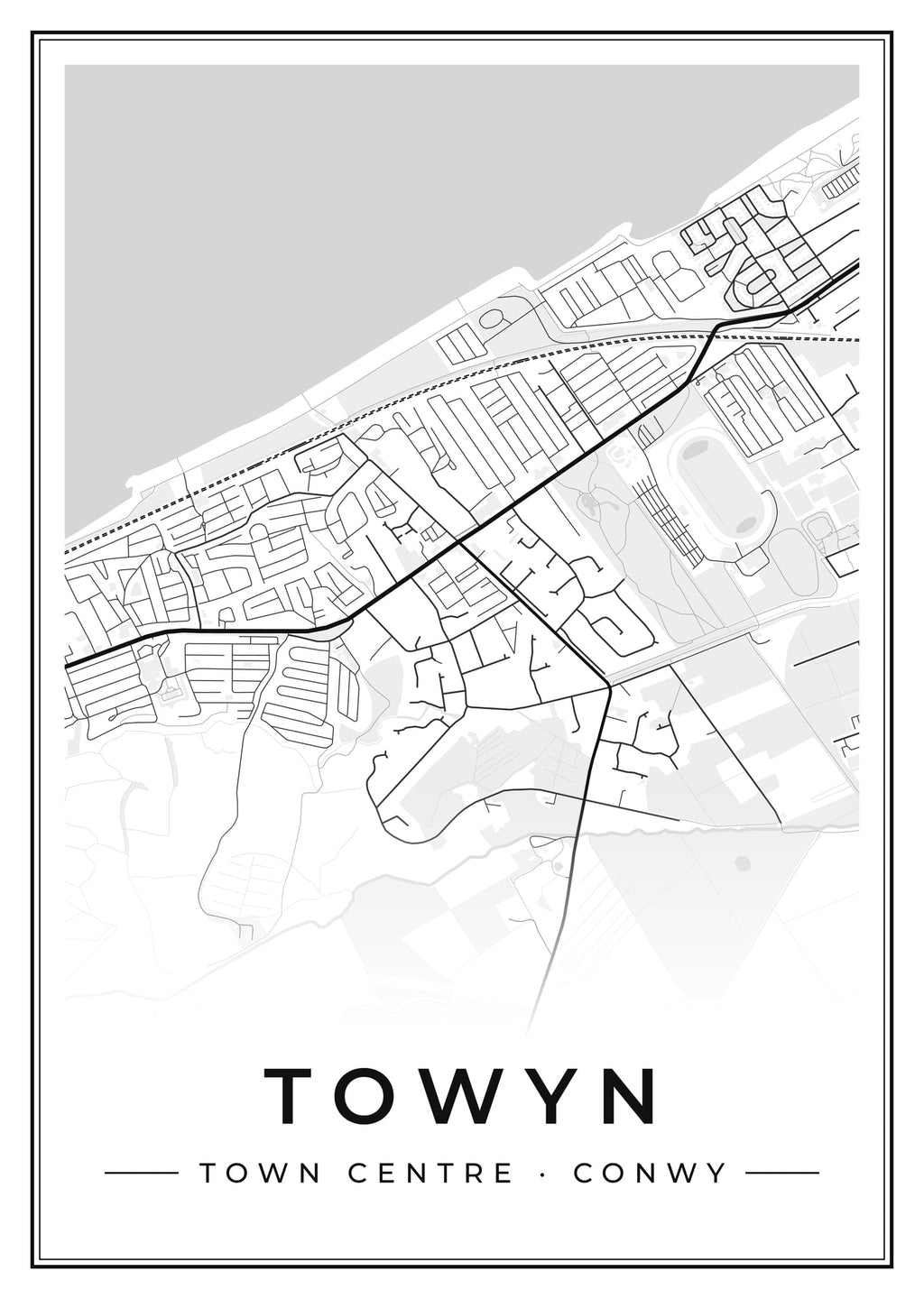 Street map poster of Towyn town centre, Conwy