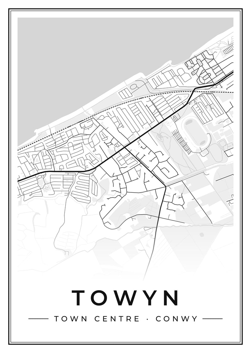 Towyn Town Centre Street Map Poster