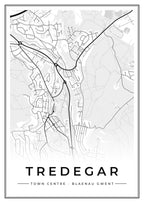 Street map poster of Tredegar town centre, Blaenau Gwent