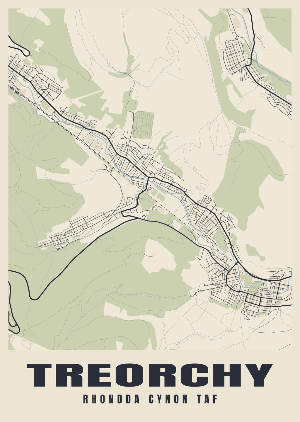 Street map poster of Treorchy, Rhondda Cynon Taf