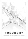 Street map poster of Treorchy village centre, Rhondda Cynon Taf