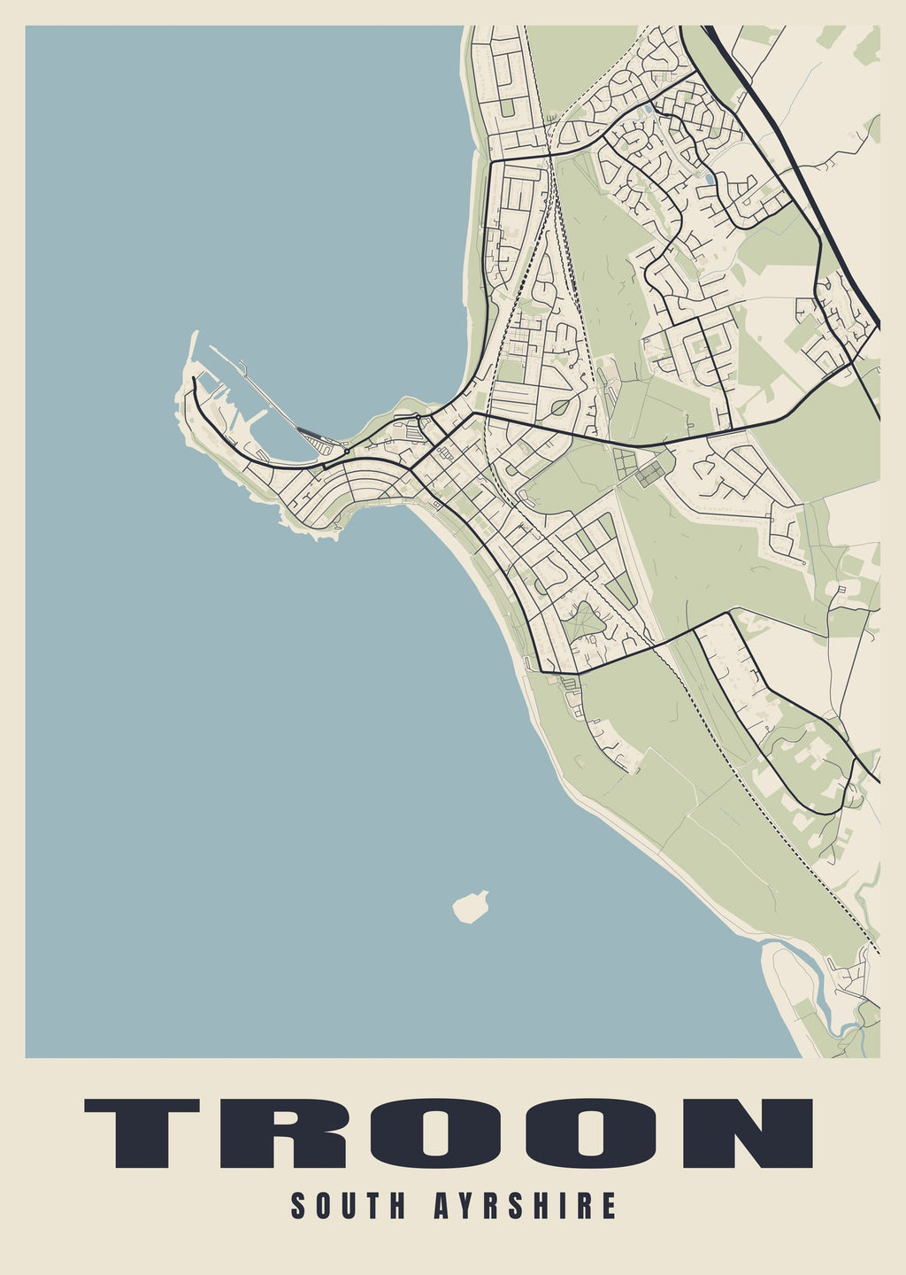 Street map poster of Troon, South Ayrshire
