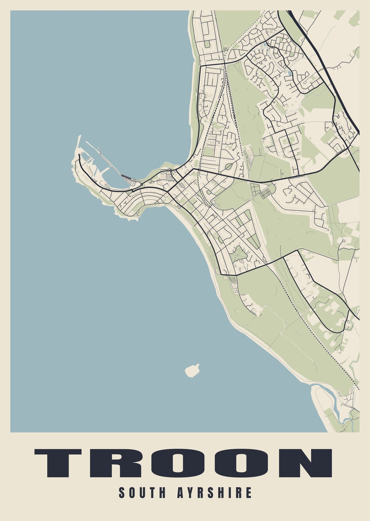 Street map poster of Troon, South Ayrshire