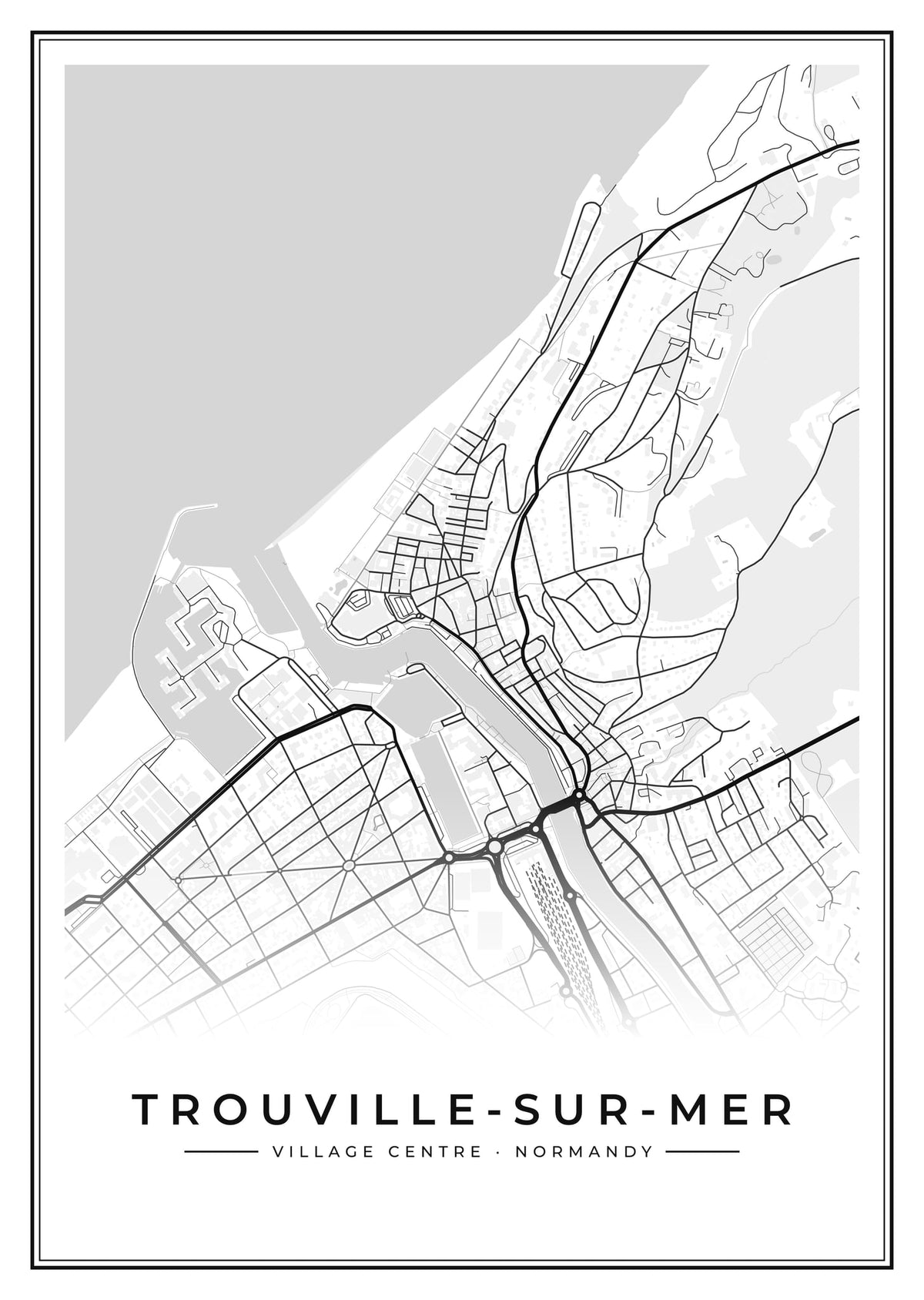 Street map poster of Trouville-sur-Mer village centre, Normandy