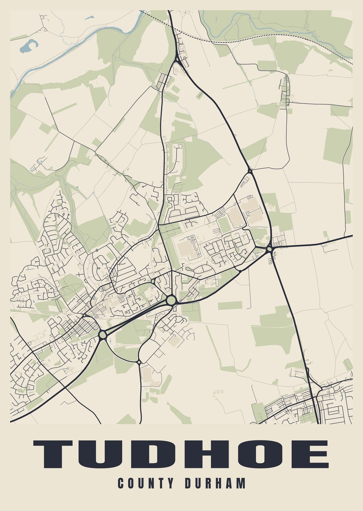 Street map poster of Tudhoe, County Durham