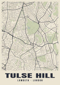 Heritage street map poster of Tulse Hill, Lambeth, London