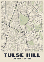 Heritage street map poster of Tulse Hill, Lambeth, London