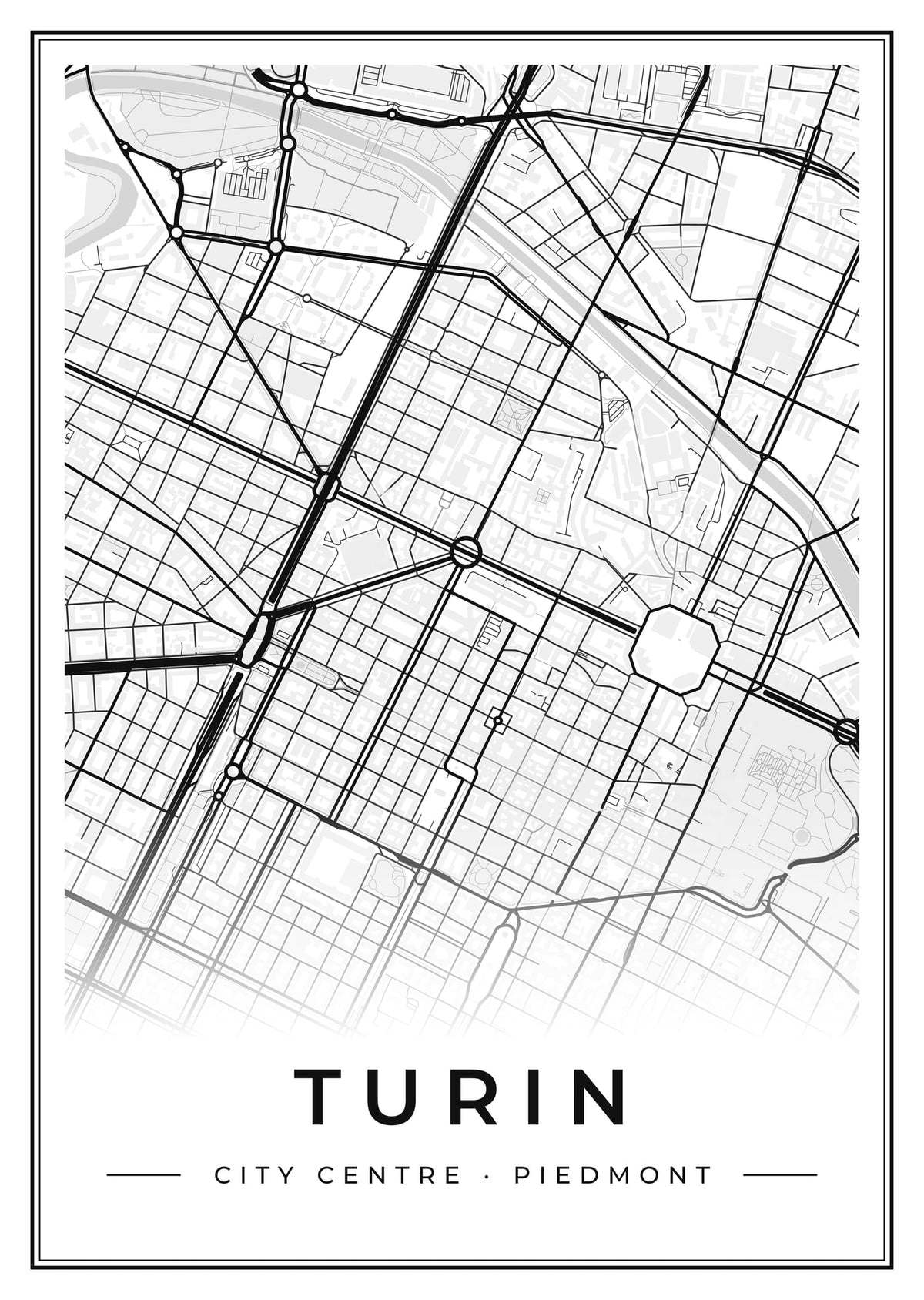 Street map poster of Turin city centre, Piedmont