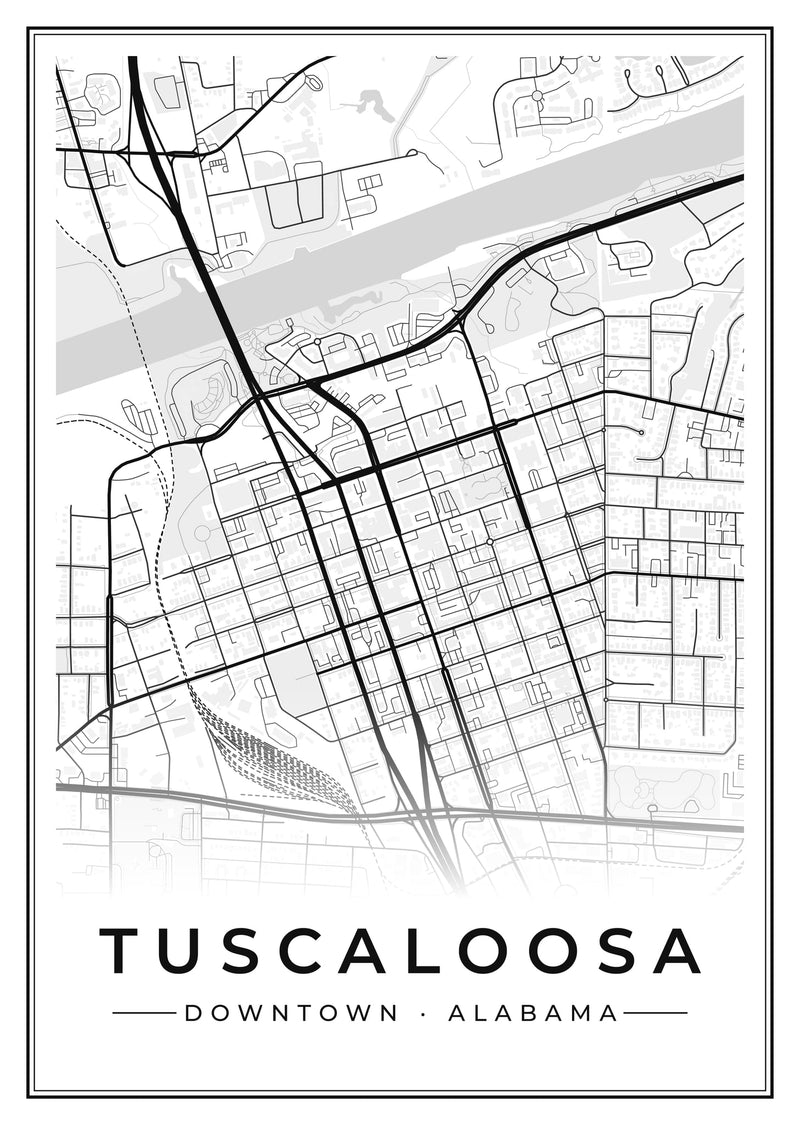 Tuscaloosa Downtown Street Map Poster