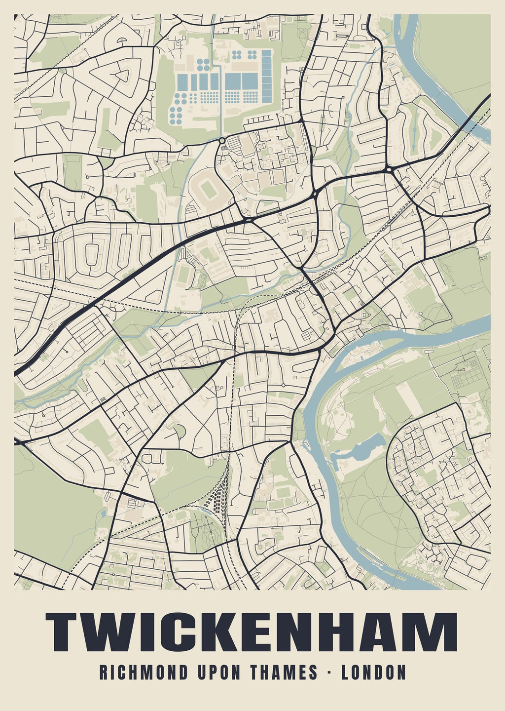 Heritage street map poster of Twickenham, Richmond upon Thames, London