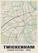Heritage street map poster of Twickenham, Richmond upon Thames, London
