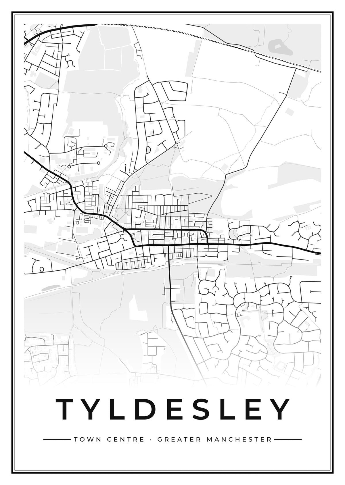 Street map poster of Tyldesley town centre, Greater Manchester