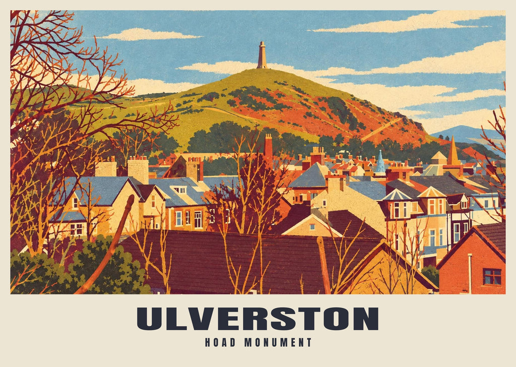 Hoad Monument, Ulverston poster, Retro Railway style