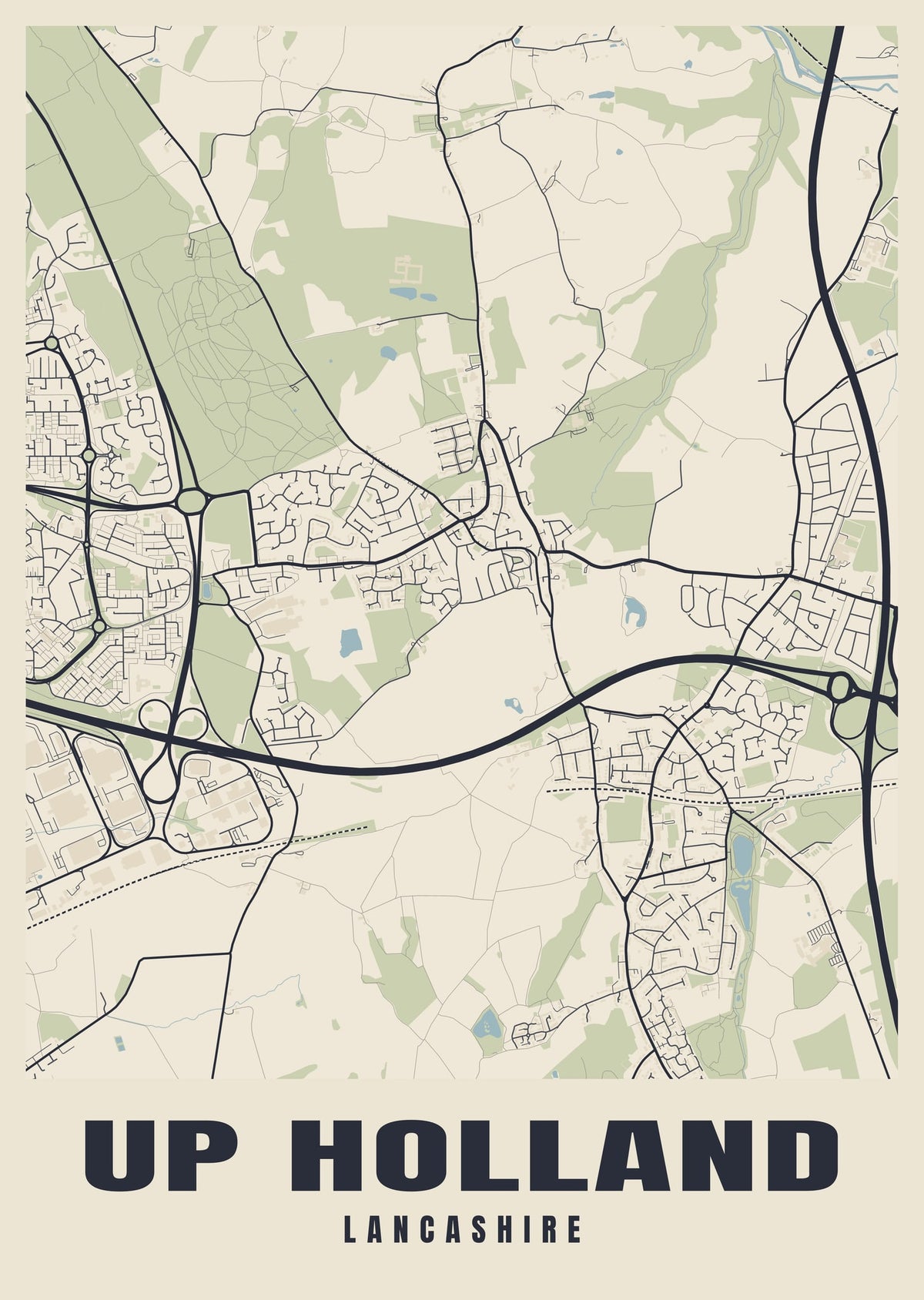 Street map poster of Up Holland, Lancashire