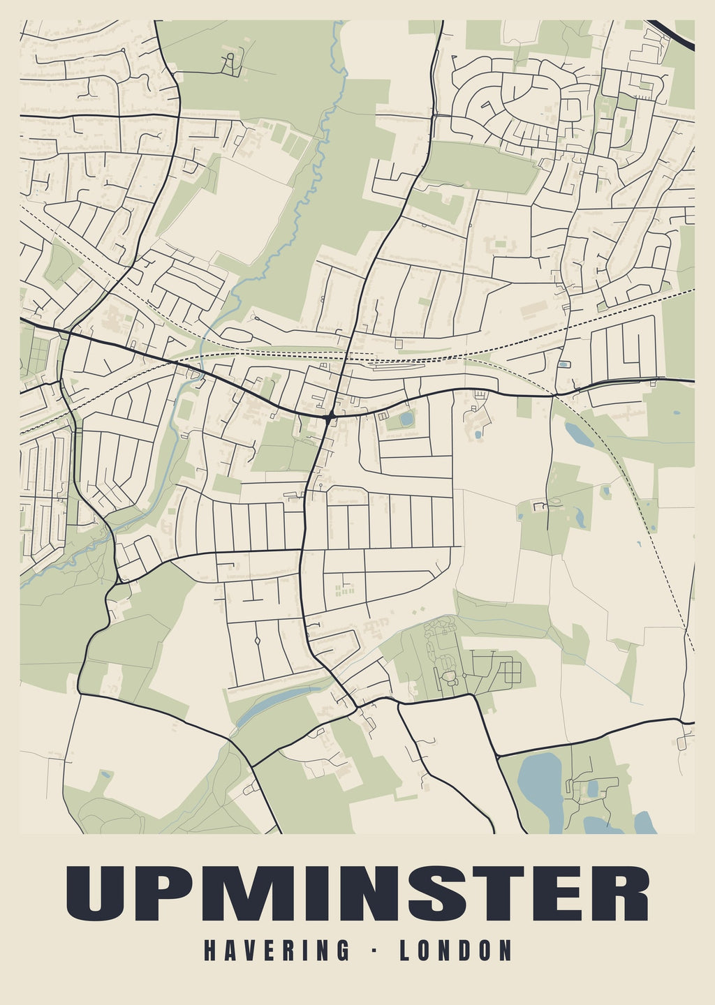Heritage street map poster of Upminster, Havering, London
