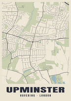 Heritage street map poster of Upminster, Havering, London