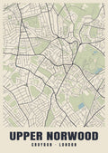 Heritage street map poster of Upper Norwood, Croydon, London