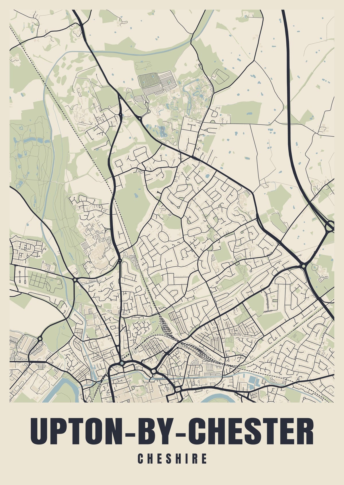 Street map poster of Upton-by-Chester, Cheshire