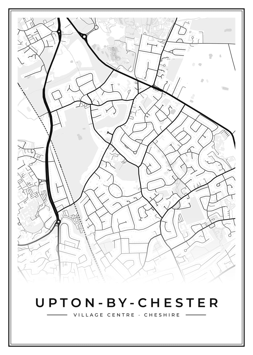 Street map poster of Upton-by-Chester village centre, Cheshire