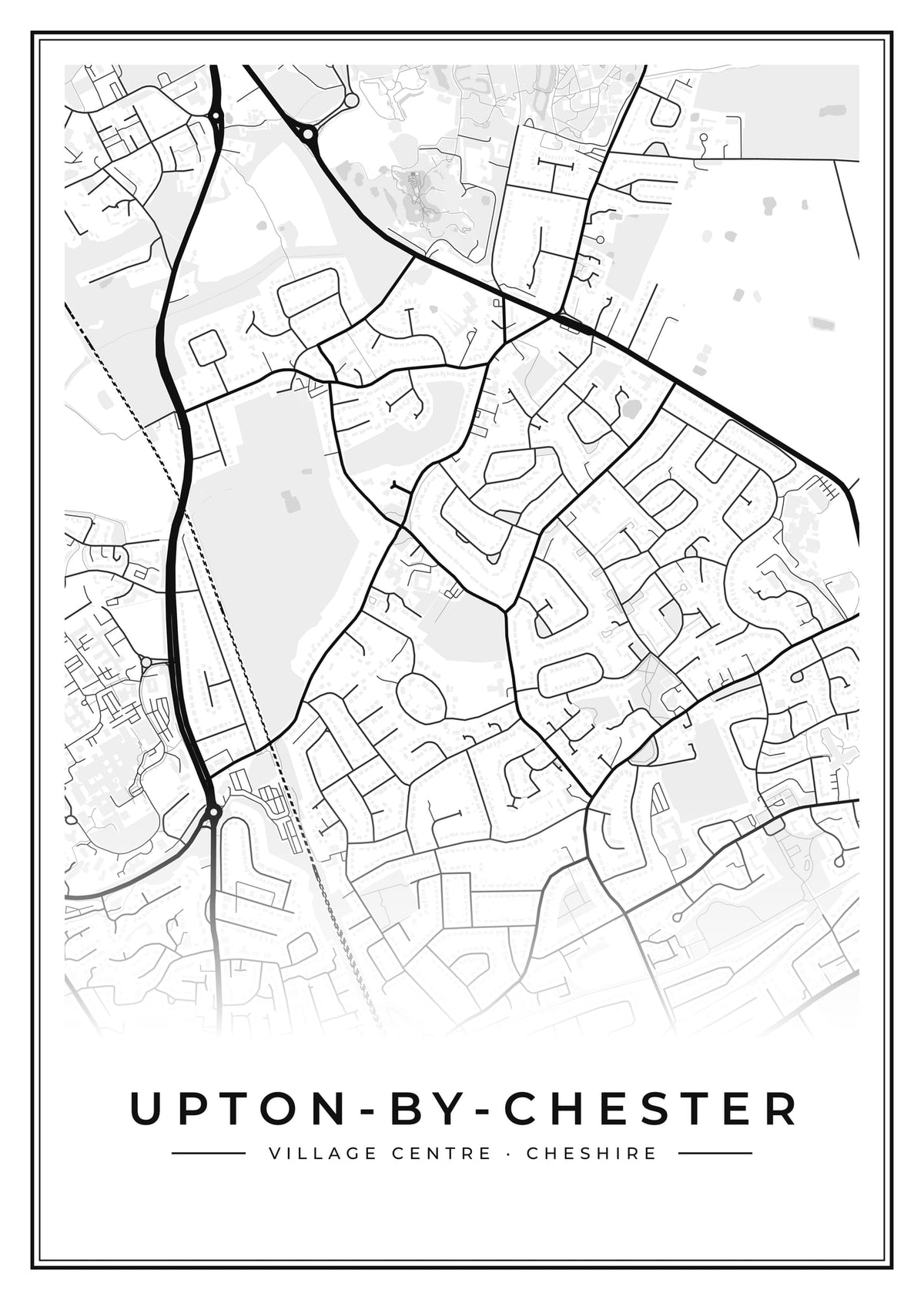 Street map poster of Upton-by-Chester village centre, Cheshire