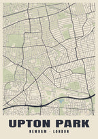 Heritage street map poster of Upton Park, Newham, London