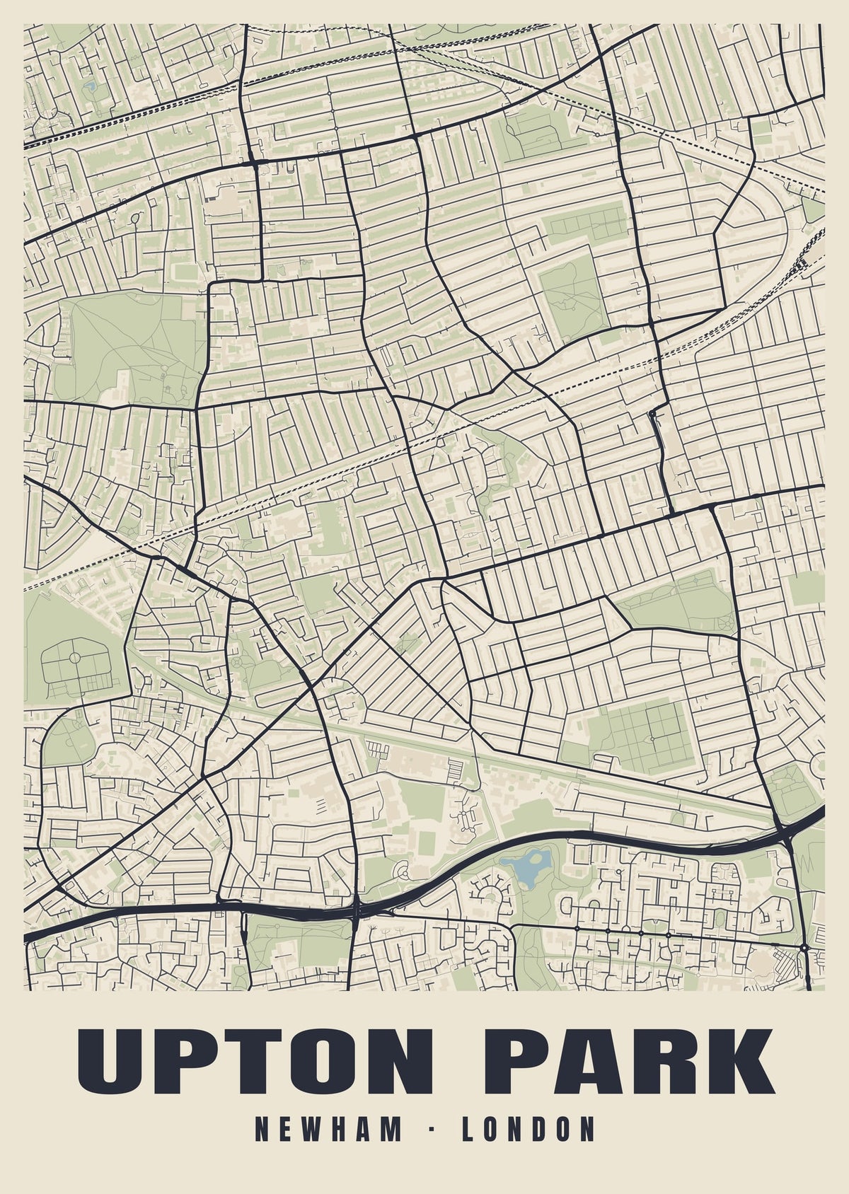 Heritage street map poster of Upton Park, Newham, London