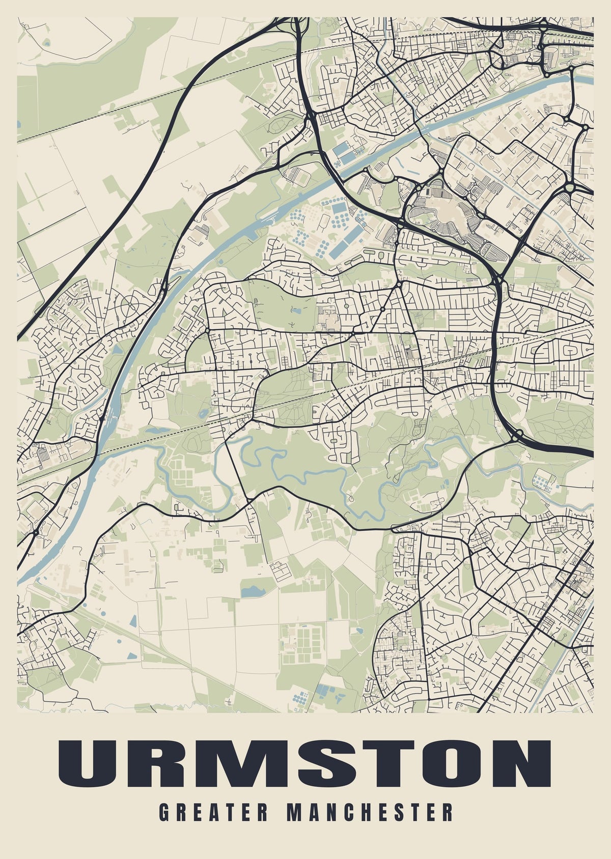 Street map poster of Urmston, Greater Manchester