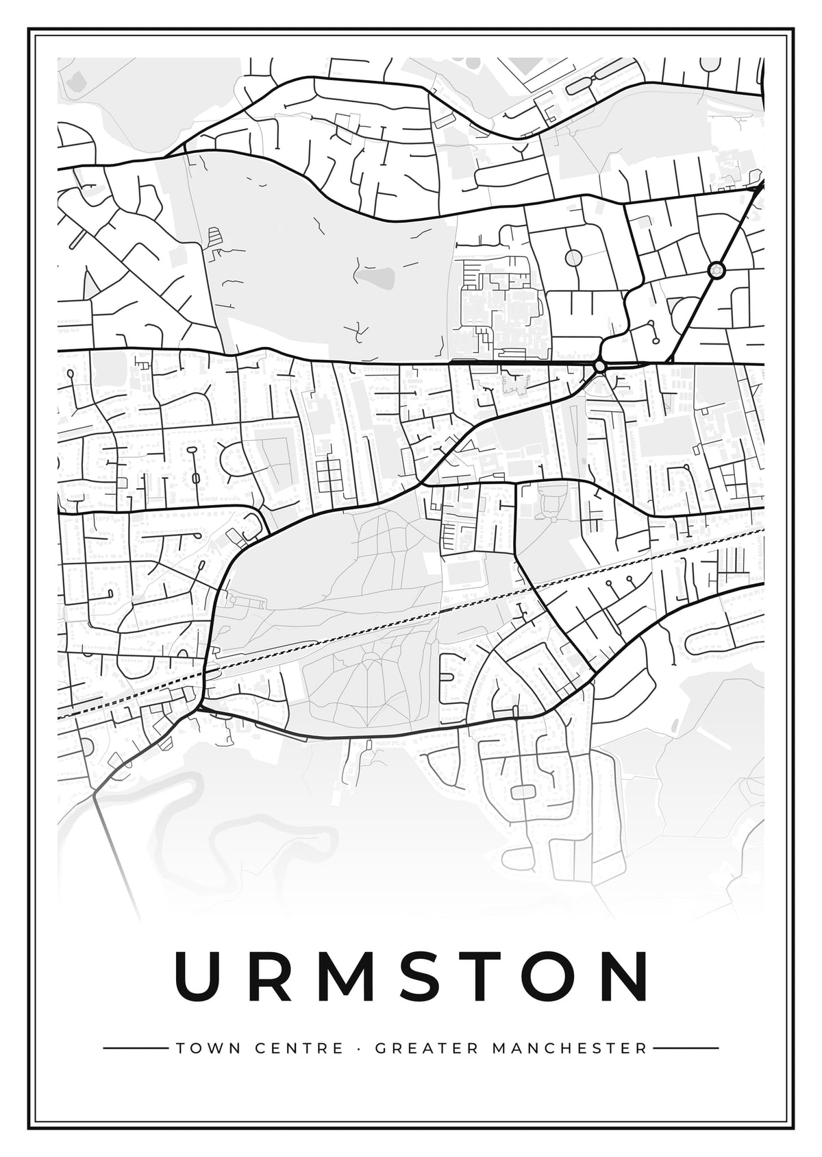 Street map poster of Urmston town centre, Greater Manchester