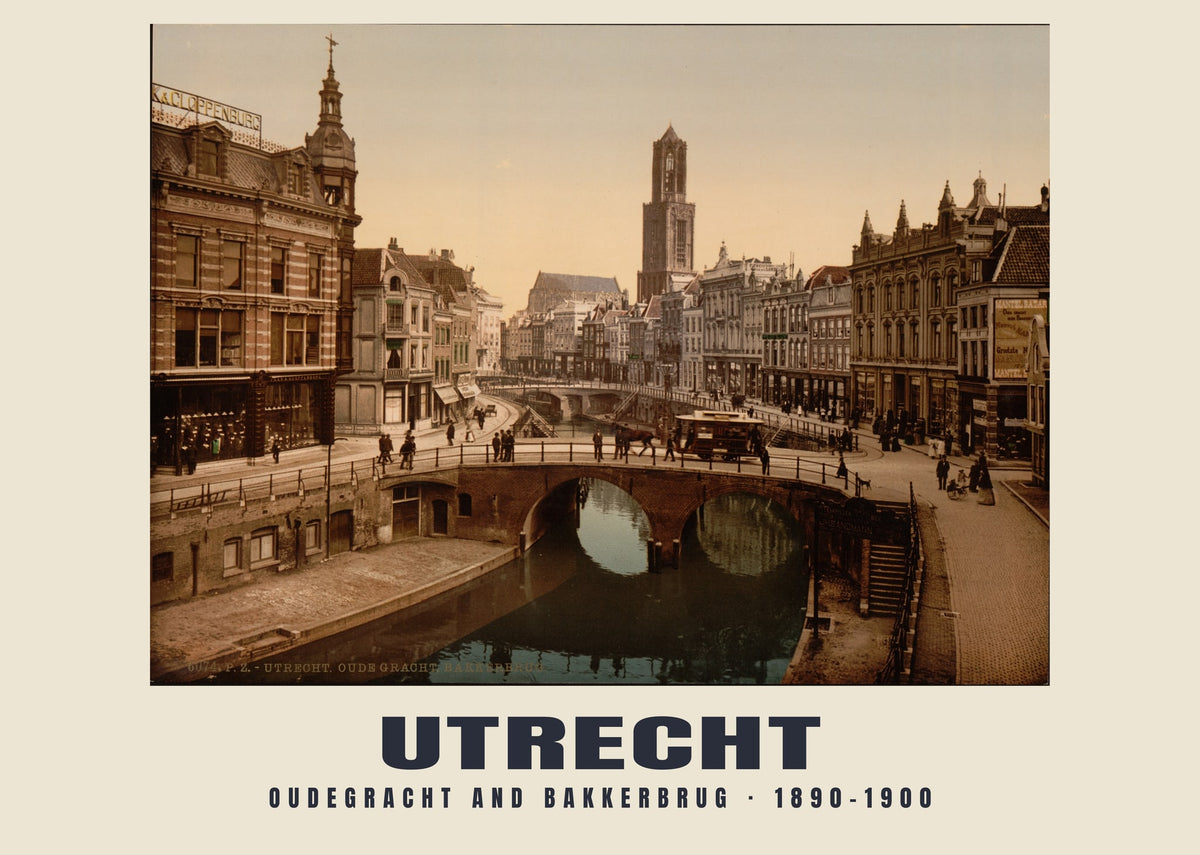 Oudegracht and Bakkerbrug, Utrecht, 1890–1900 heritage photograph