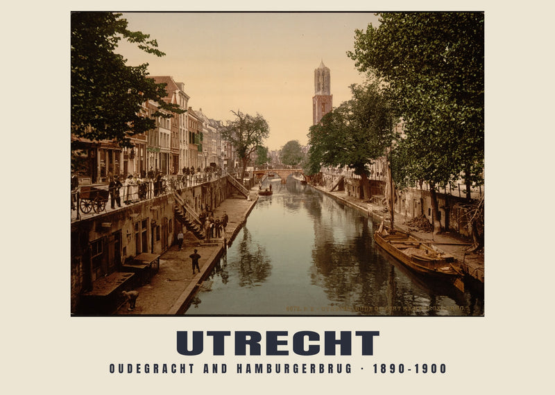 Oudegracht and Hamburgerbrug, Utrecht — 1890–1900 · Vintage photochrom print