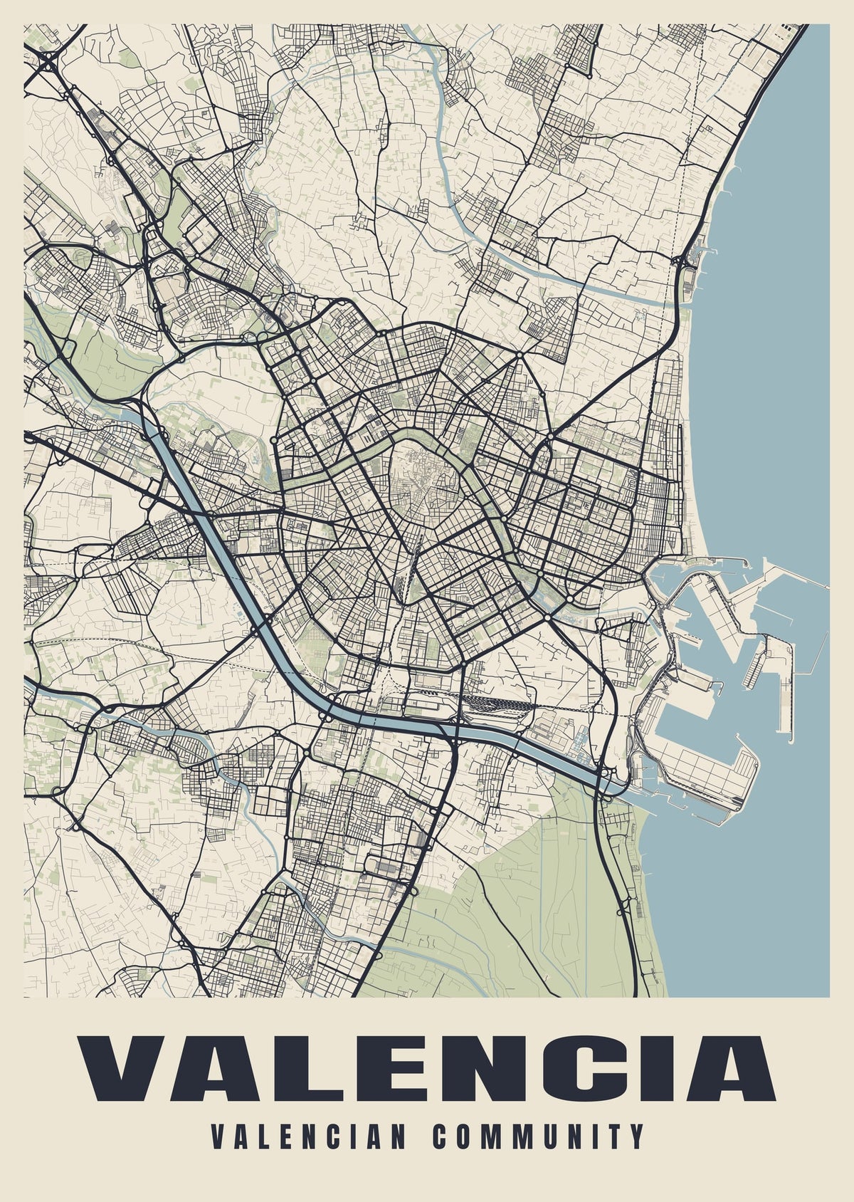 Street map poster of Valencia, Valencian Community